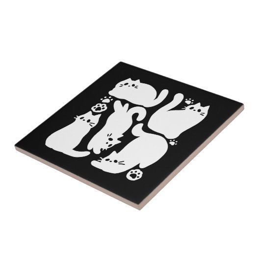 Carreau Silhouettes de chaton blanc - Design Feline mignon (Côté)