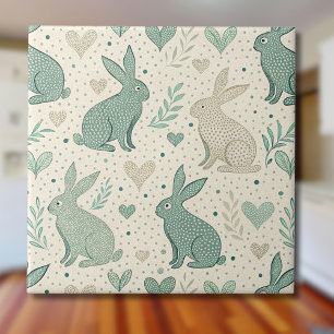 Carreau Silhouettes de lapin simples vintage à motif de cœ