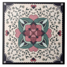Silver Floral Bloom Retro Mandala Carrelage en cér