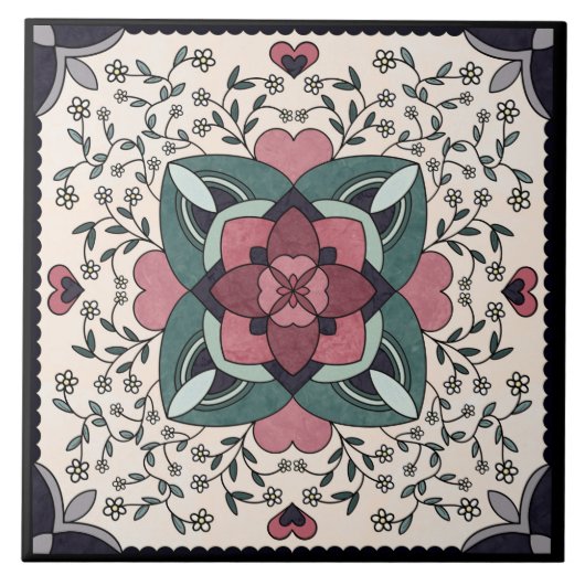 Carreau Silver Floral Bloom Retro Mandala Carrelage en cér (Devant)