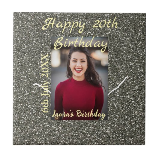 Carreau Silverglitter photo 20e anniversaire ajouter nom d (Devant)