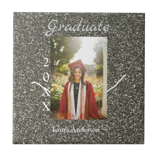 Carreau Silverglitter photo graduation ajouter nom classe  (Devant)