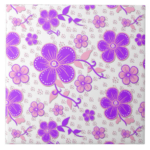 Carreau Simple Impression Florale Aquarelle Violet et Rose