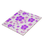 Carreau Simple Impression Florale Aquarelle Violet et Rose (Côté)