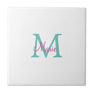 Carreau simple minimal ajouter nom monogramme vert rose bl
