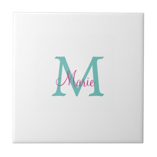 Carreau simple minimal ajouter nom monogramme vert rose bl (Devant)