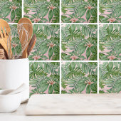 Carreau Simple moderne Pink Palm Leaf Tropical Floral
