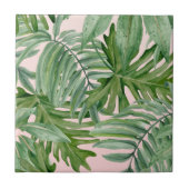 Carreau Simple moderne Pink Palm Leaf Tropical Floral (Devant)