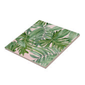 Carreau Simple moderne Pink Palm Leaf Tropical Floral (Côté)