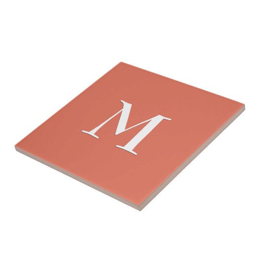 Carreau Simple MONOGRAMME BLANC sur Terracotta (Côté)