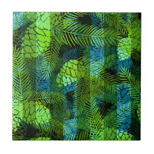 Carreau Simples hiver Noël vert vert cônes de pin bleu tr