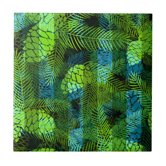 Carreau Simples hiver Noël vert vert cônes de pin bleu tr (Devant)