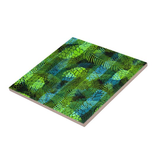 Carreau Simples hiver Noël vert vert cônes de pin bleu tr (Côté)