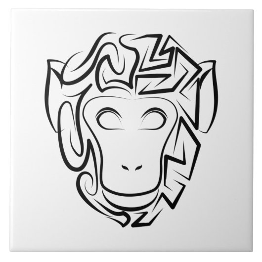 Carreau Singe tribal noir et blanc (Devant)