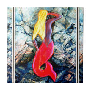 Carreau sirène blonde avec la queue rouge