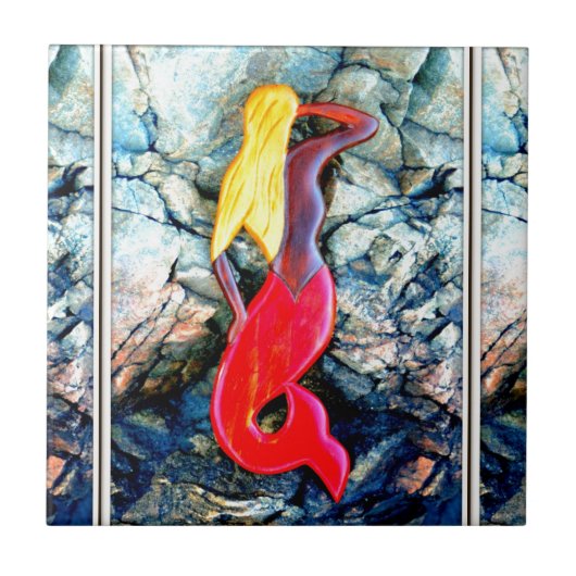 Carreau sirène blonde en rouge (Devant)