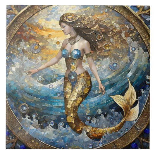 Carreau Sirène dans les vagues de l'océan (Devant)