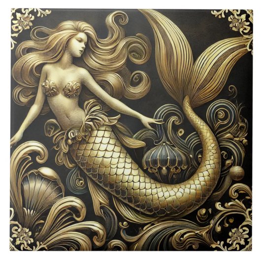 Carreau Sirène dorée baroque éthérée
