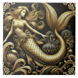 Carreau Sirène dorée baroque éthérée