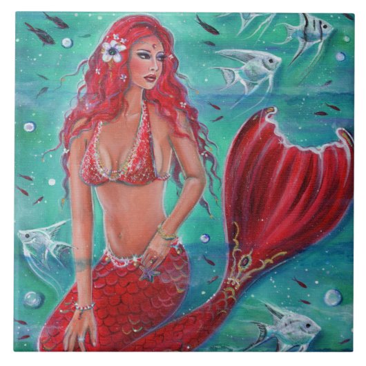 Carreau Sirène rouge "Vivian" sous-marin poisson tropical (Devant)