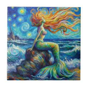 Carreau Sirène rousse style Van Gogh