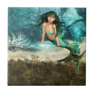 Carreau Sirène sur la tuile de fond océanique