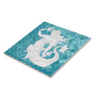 Carreau Sirène sur Motif de verre marin Aqua
