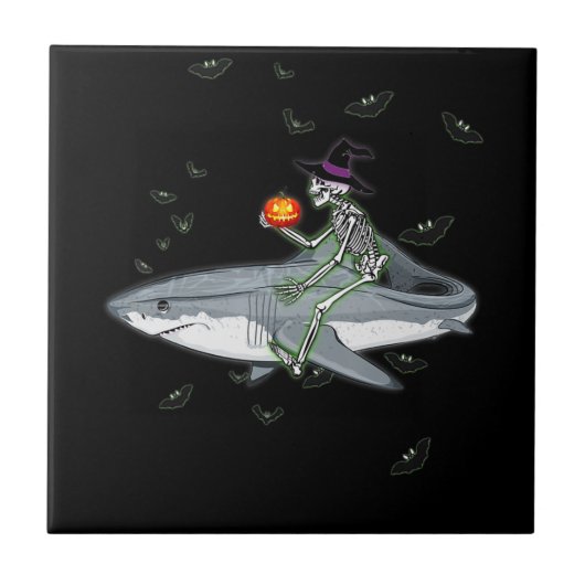 Carreau Skeleton équitation requin - Drôle cadeau Hallowee (Devant)