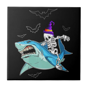 Carreau Skeleton équitation requin drôle - Crazy Halloween