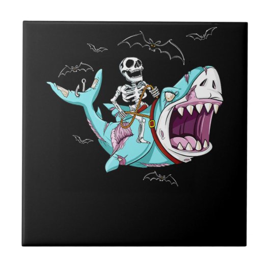 Carreau Skeleton équitation Zombie Shark Funny Halloween c (Devant)