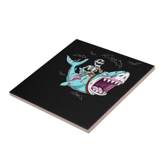Carreau Skeleton équitation Zombie Shark Funny Halloween c (Côté)