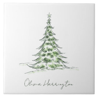 Carreau Sketch Pine sapin de Noël Nom du script minimal