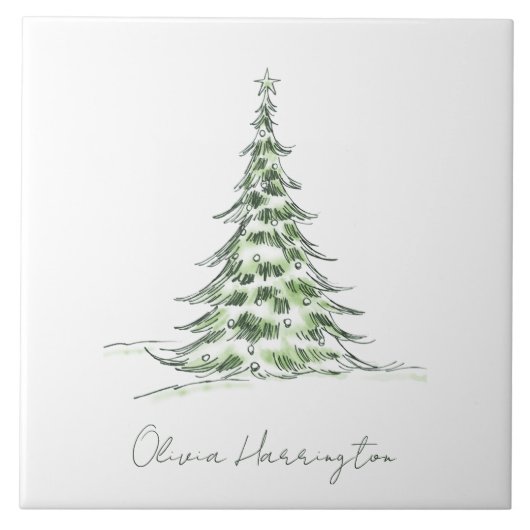 Carreau Sketch Pine sapin de Noël Nom du script minimal (Devant)