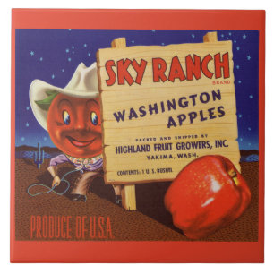 Carreau Sky Ranch Washington Apples 1940 crée le étiquette