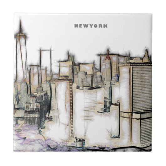 Carreau Skyline Noir Et Blanc New York City Dessin (Devant)