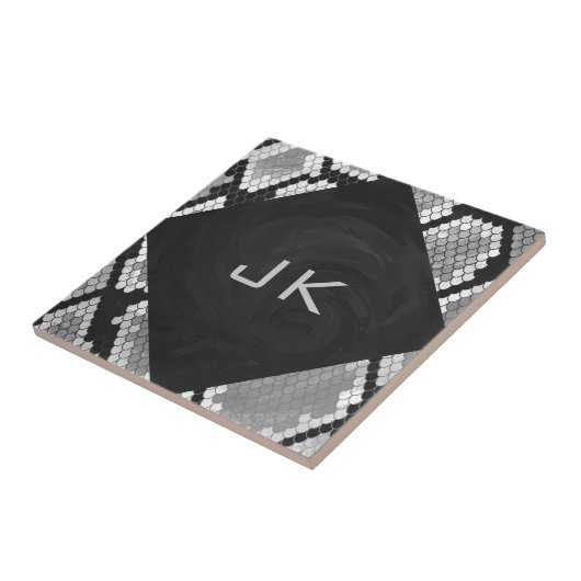 Carreau Snakeskin Gris, blanc et noir Monogramme (Côté)