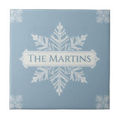Carreau Snowflake pattern blue & white holiday custom name (Devant)