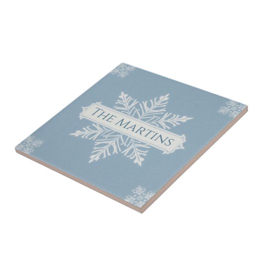 Carreau Snowflake pattern blue & white holiday custom name (Côté)