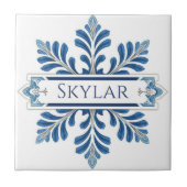 Carreau Snowflake pattern blue & white holiday custom name (Devant)