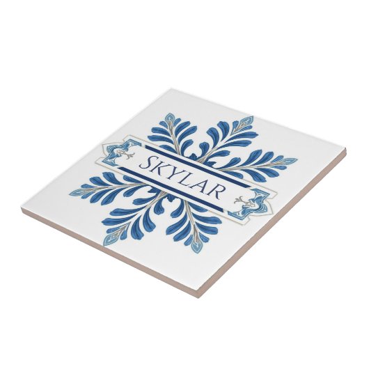 Carreau Snowflake pattern blue & white holiday custom name (Côté)