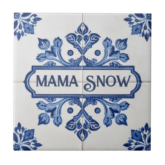 Carreau Snowflake pattern blue & white holiday custom name (Devant)
