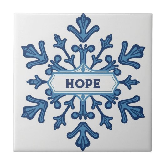 Carreau Snowflake pattern blue & white holiday custom name (Devant)