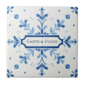 Carreau Snowflake pattern blue & white holiday custom name (Devant)