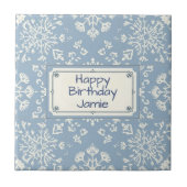 Carreau Snowflake pattern blue & white holiday custom name (Devant)