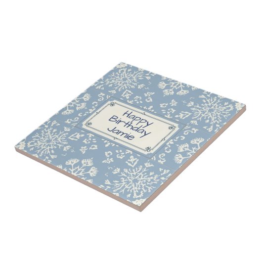 Carreau Snowflake pattern blue & white holiday custom name (Côté)