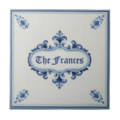 Carreau Snowflake pattern blue & white holiday custom name (Devant)