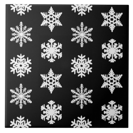 Carreau Snowflakes Ikat - Noir et blanc (Devant)