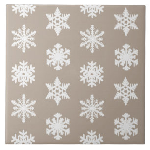 Carreau Snowflakes Ikat - Taupe tan et blanc