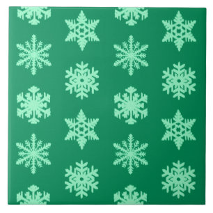 Carreau Snowflakes Ikat - Vert pin et menthe