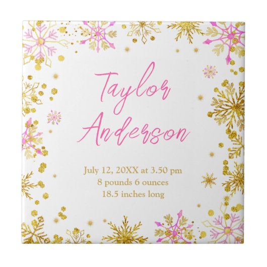 Carreau Snowflakes rose et or Statistiques de naissance de (Devant)